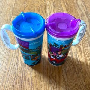Pair of Disney 16 Oz. “Whirly Drink Works” Colorful Plastic Travel Mugs …